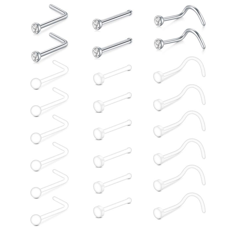 MODRSA 22g Clear Nose Studs Clear Nose Rings for Work Plastic Nose Rings for Surgery Bioflex L Shape Nose Piercing Retainers for Work - Image 1